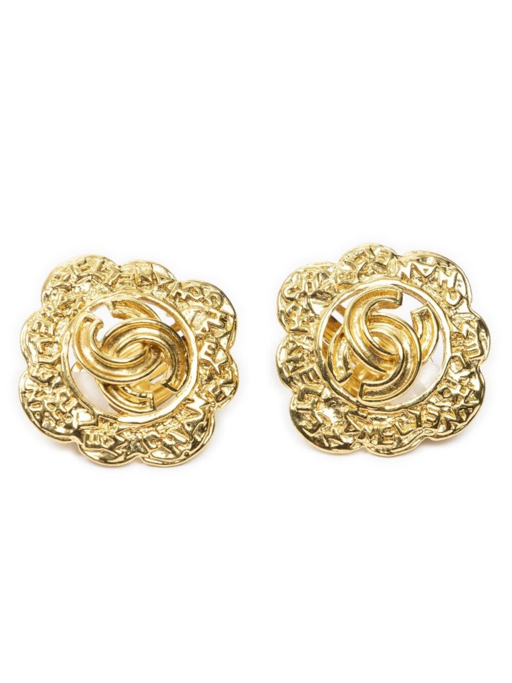 Chanel CC Textured Floral Clip-On Earrings Gold Plated